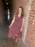 Plaid And Pretty Midi Dress: Burgundy