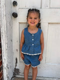 Dawn Daisies Peplum Set: Denim Blue