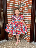 Fun in Floral Dress: Red Multi