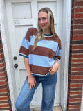 Autumn Skies Sweater Top: Blue/ Brown