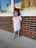 Be Mine Smocked Dress: White/ Red Mix