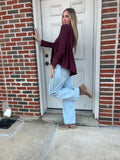Rustic Flounce Babydoll Top: Wine