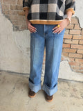 Collins Cuffed Wide Leg Denim: Medium Wash