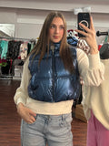 Shine On Puffer Vest: Metallic Blue