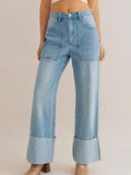 Rilynn Wide Leg Cuff Denim: Medium Wash