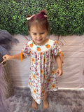 Fall Florals Smocked Girl Dress: Orange Mix