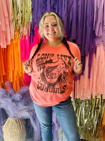 Long Live Cowgirls Tee: Coral
