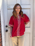 Desert Rose Embroidered Top: Red