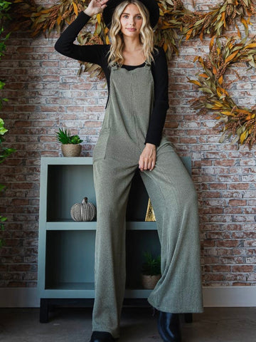 Ribbed Overall Jumpsuit: Olive