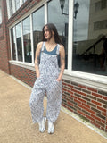 Vintage Charm Overalls: Ivory/Blue
