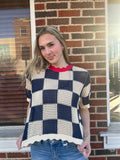 A Checked Choice Top: Navy Cream