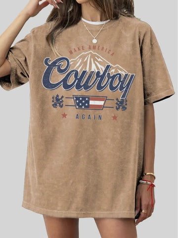 Cowboy Again Mineral Washed Tee: Taupe