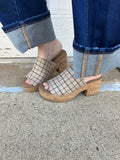 Totally Buggin Platform Heels: Camel Plaid