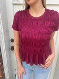Signature Style Smocked Top: Wine