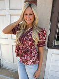 Autumn Blossom Peplum Top: Chocolate