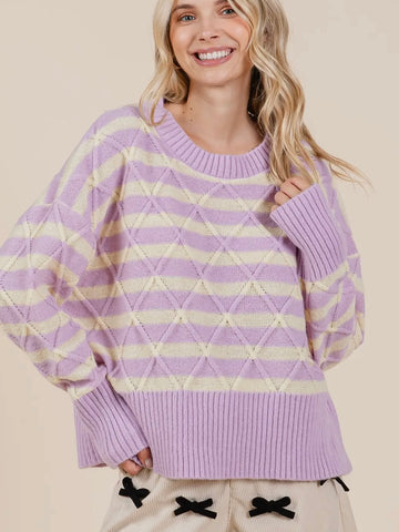 Double Take Striped Sweater: Lavender