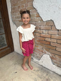 Phoebe Shorts Set: Creme/Fuchsia