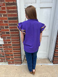 Victory Ruffles Top: Purple/ Yellow
