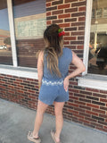Visual Interest Denim Skort: Lightwash
