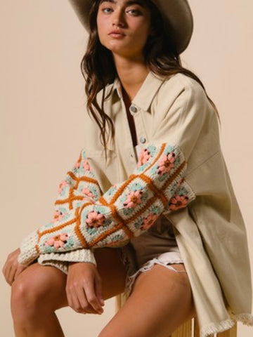 Crochet All Day Jacket: Tan Mix