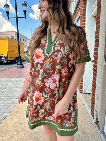 Among the Wildflowers Dress PLUS: Brown Mix