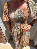 Golden Meadow Midi Dress: Fall Medley