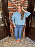 Polka Dot Days Top: Denim Blue