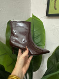 Gold Digger Booties: Burgundy Patent