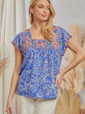 Reason to Celebrate Embroidery Top: Blue