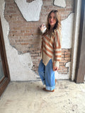 All Lined Up Cardigan: Oatmeal/Rust