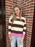 Striped Soft Sweater Top : Brown/Cream