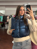 Shine On Puffer Vest: Metallic Blue