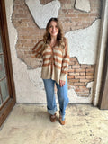 All Lined Up Cardigan: Oatmeal/Rust