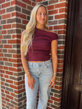Asymmetrical Adrenaline Sweater Top: Burgundy