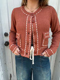 Stand Out Stitch Cardigan: Rust