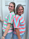 Feeling Good Striped Top: Coral/Blue