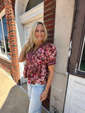 Autumn Blossom Peplum Top: Chocolate
