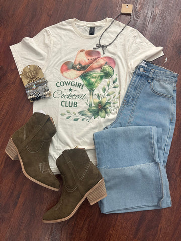 Cowgirl Cocktail Club Tee: Natural