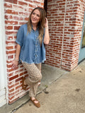 Fringe Benefits Chambray Top: Denim
