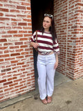 Gameday Striped Top: Maroon/Whitel