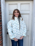 Let It Snow Floral Puffer: Blue/Cream