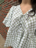 Gingham Garden Blouse: Sage