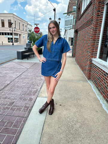 Denim Ditsy Skort: Washed Denim