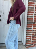 Rustic Flounce Babydoll Top: Wine