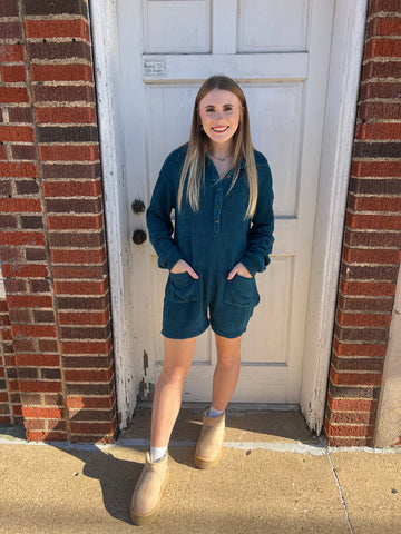 Leave It to Me Romper: Teal