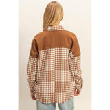 Harper Houndstooth Frayed Shacket: Camel Mix