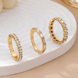 Triple Crystal Ring Set: Gold