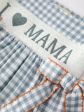 Summer Plaid Smocked “I ❤ MAMA” Girls Dress: Dusty Blue