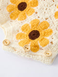 Summer Sunflower Crochet Romper: Ivory Mix
