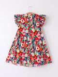 Fun in Floral Dress: Red Multi